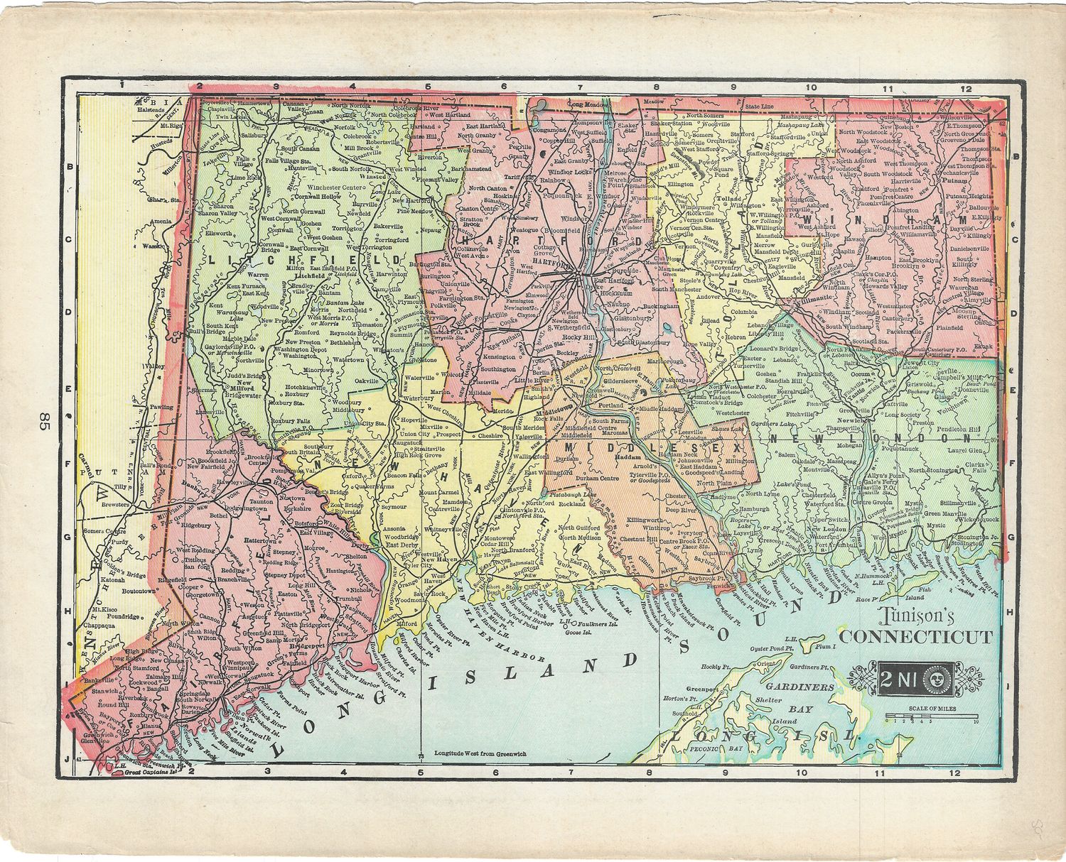 1900 Map of Connecticut from Tunison's Atlas