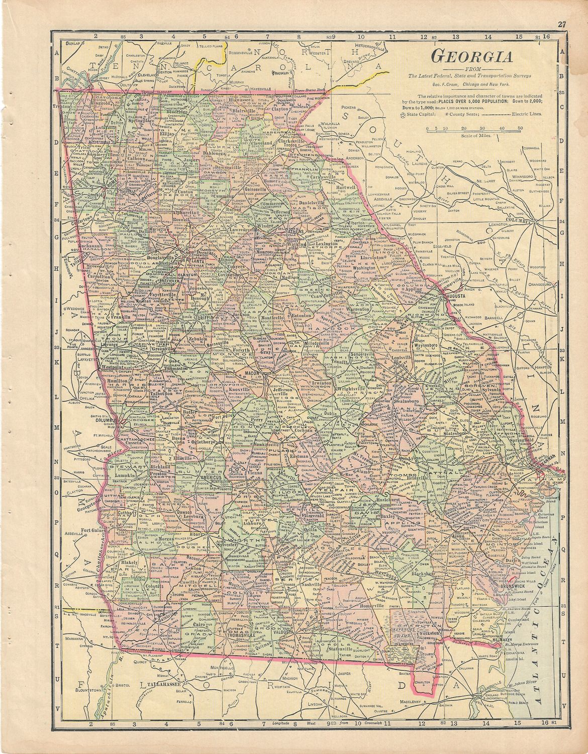 1901 Map of Georgia by Geo Cram