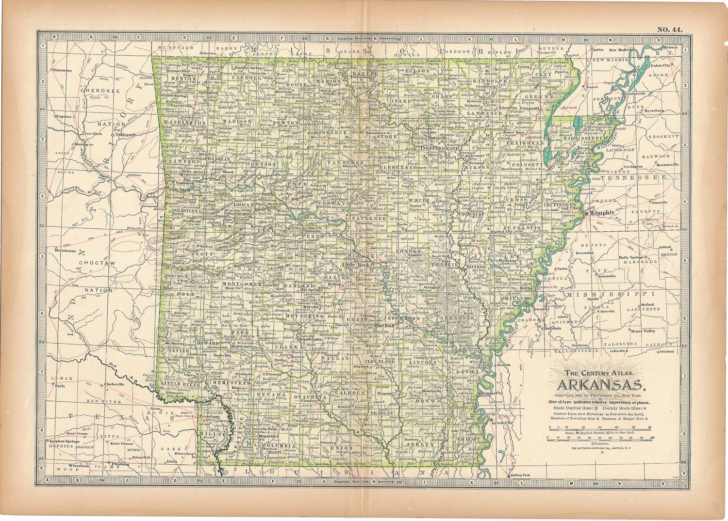 1897 Map of Arkansas from the Century Atlas