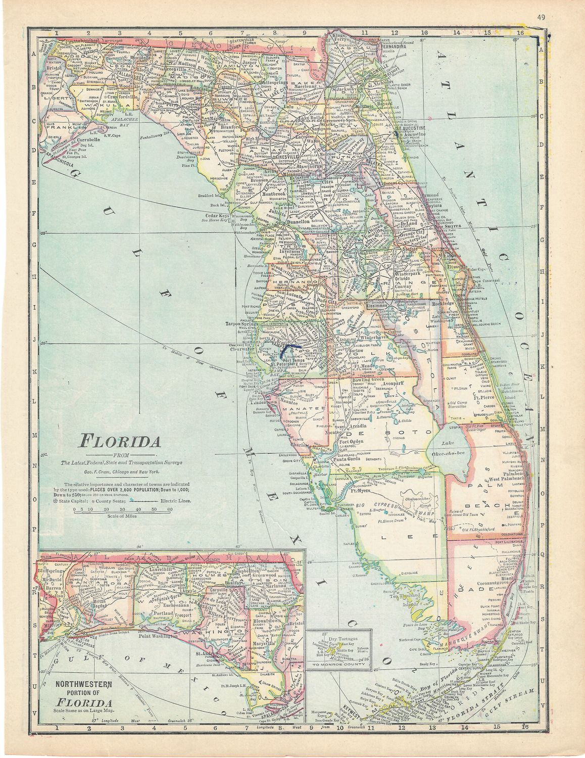 1901 Map of Florida by George Cram