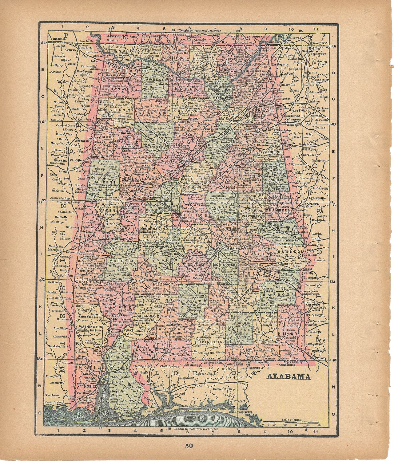 1901 Map of Alabama by Atlas Pub. Co.