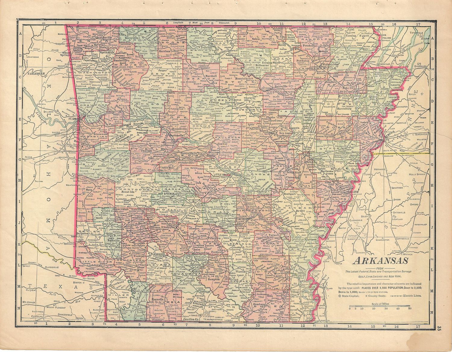 1901 Map of Arkansas from George Cram