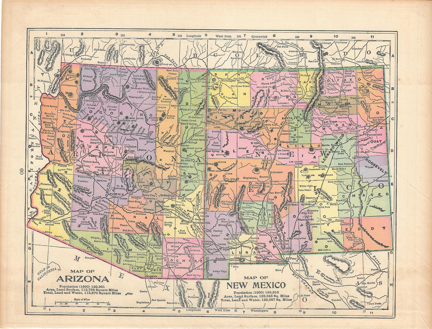 1901 Map of  Arizona &amp; New Mexico by Crowell and Kirkpatrick Co.