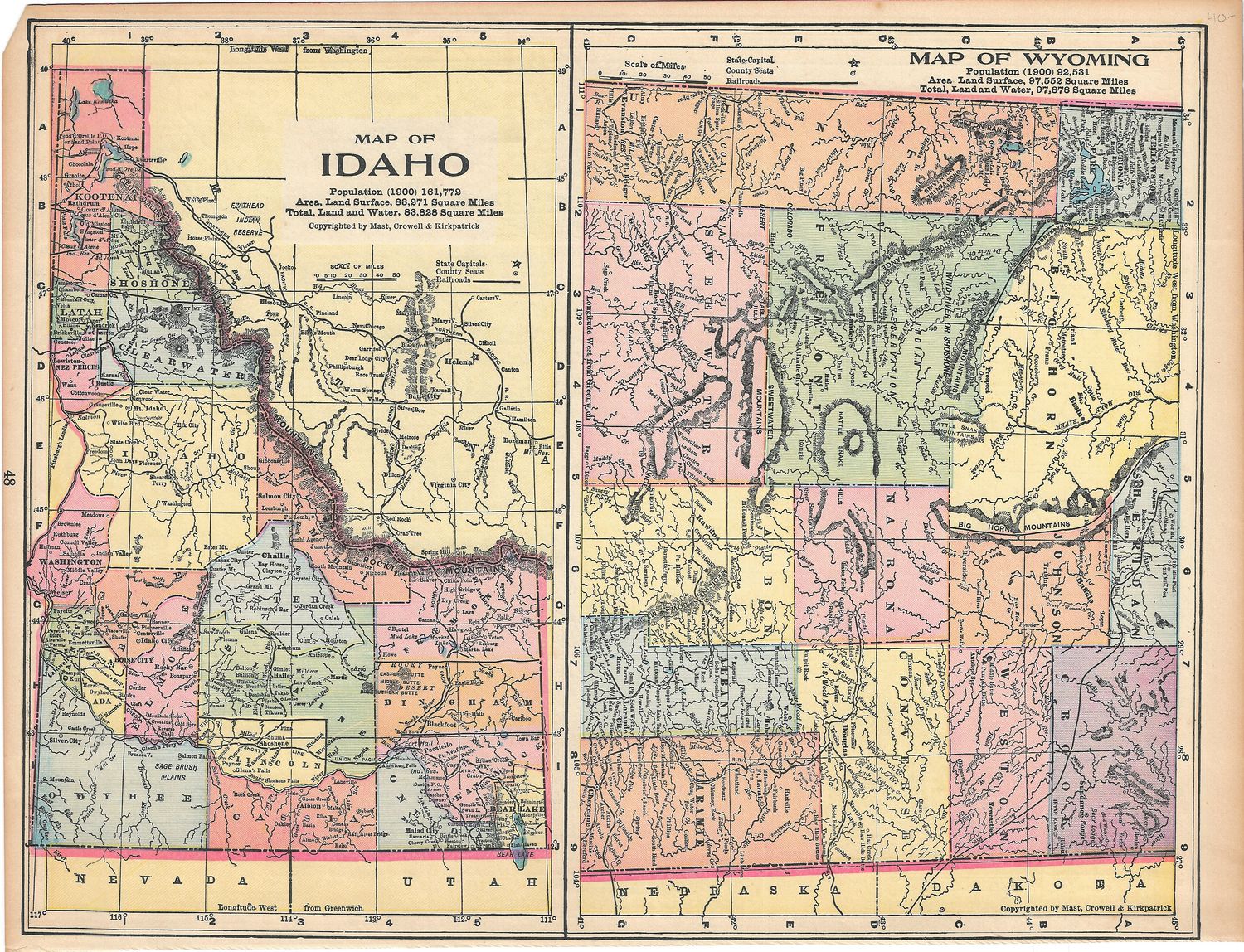 1901 Map of Idaho &amp; Wyoming by Crowell and Kirkpatrick Co.