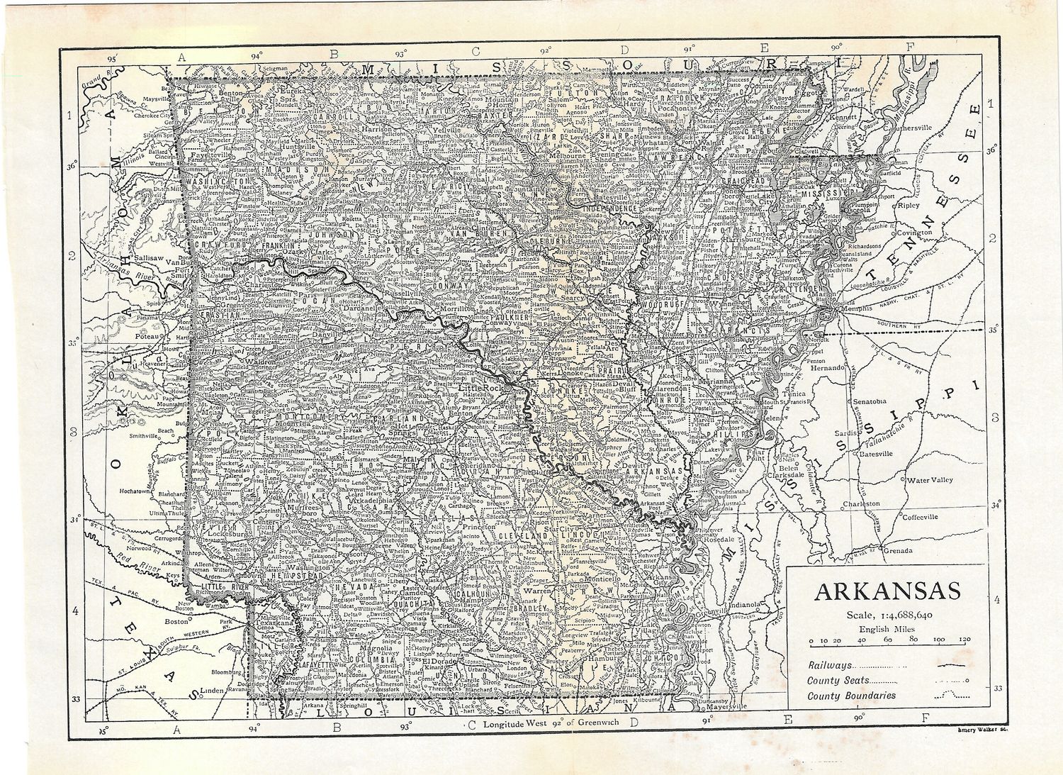 1911 Map of Arkansas by Emery Walker