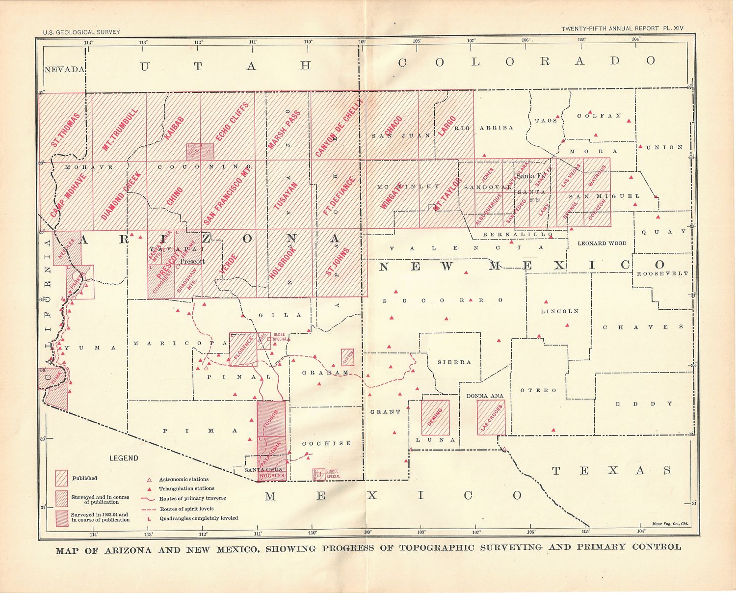 1905 USGS Index Map of Arizona &amp; New Mexico w/ legend