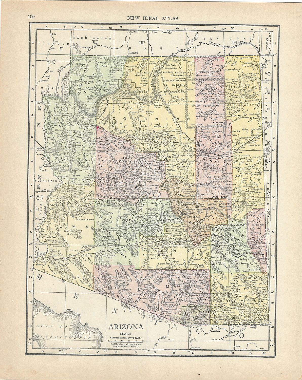 1911 Map of Arizona  (NM Rev.) by Rand McNally