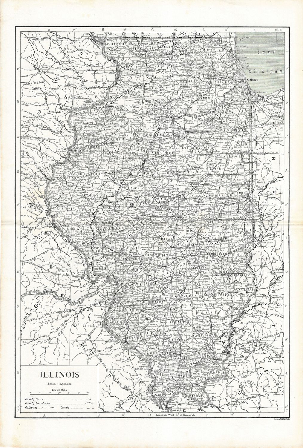 1910 Map of Illinois by Emery Walker