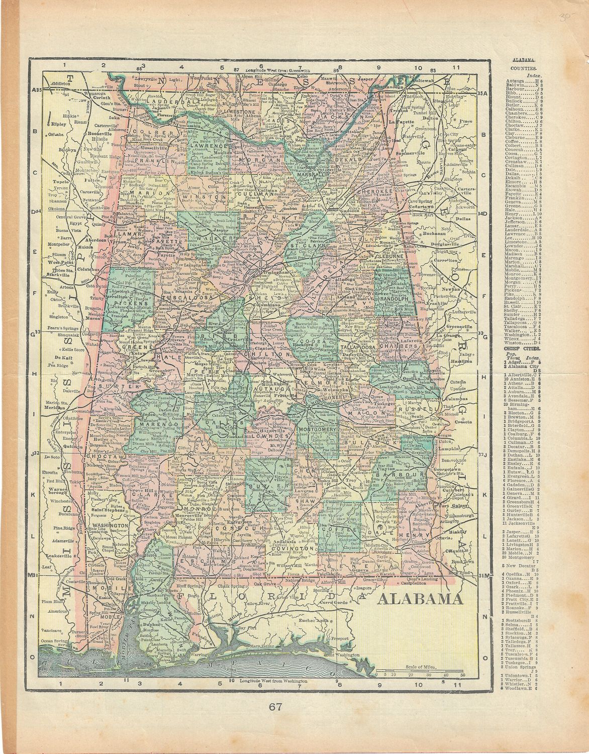 1899 Map of Alabama from the Atlas Publishing Co.