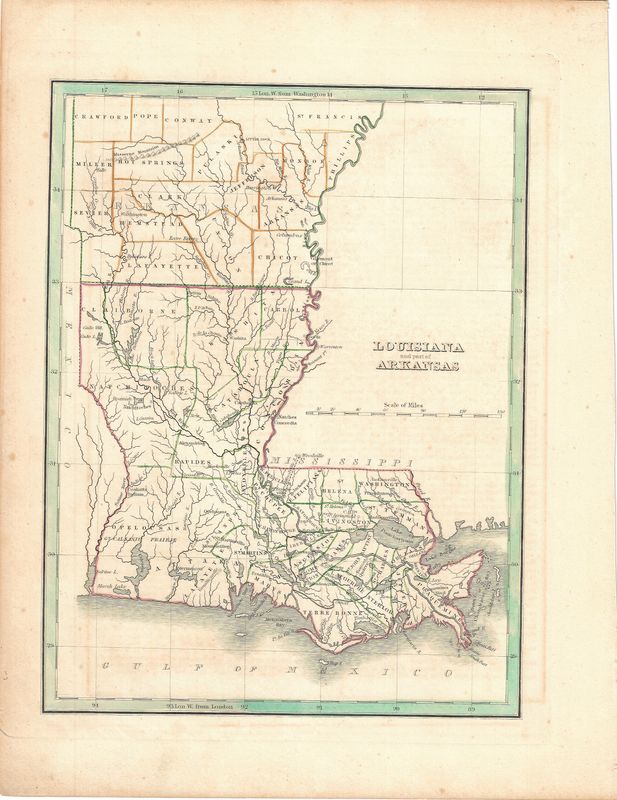1835 Map of Louisiana and part of Arkansas by GW Boynton for Bradford