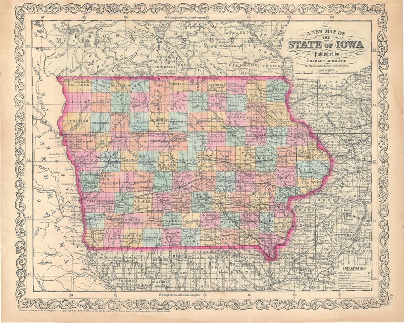 1860 Map of Iowa w/ ohc by Charles Desilver