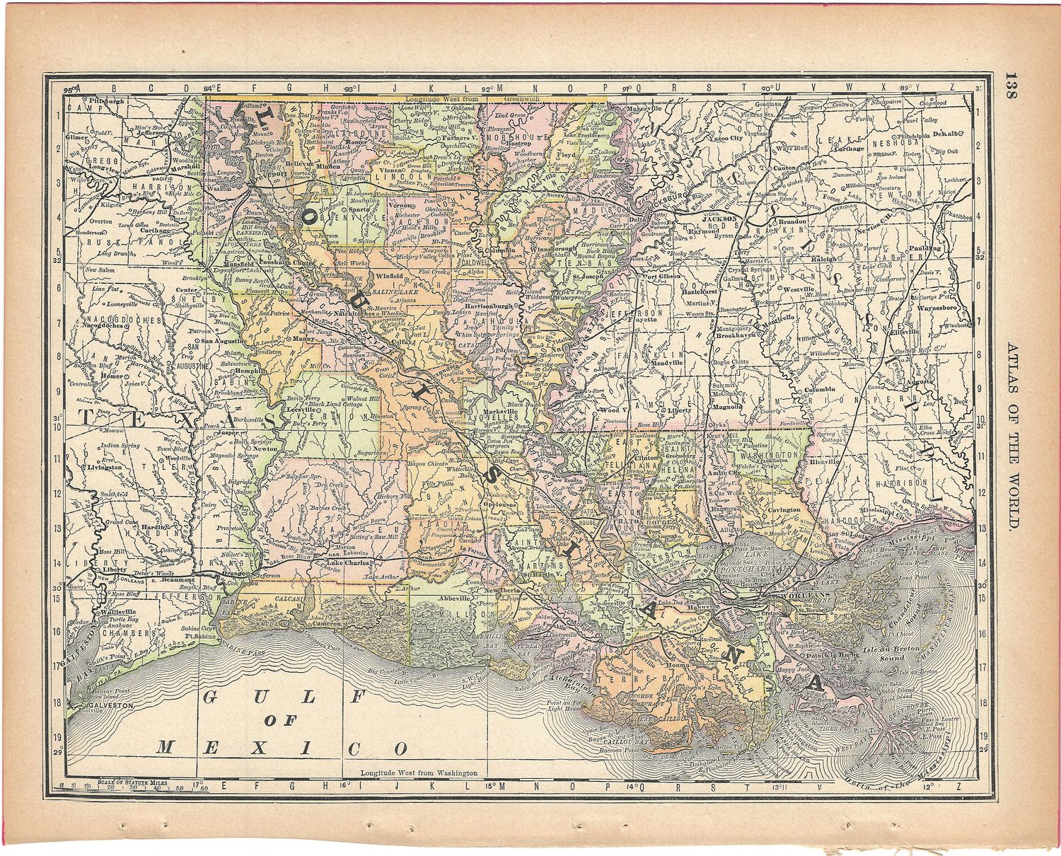 1888 Map of Louisiana by Rand McNally