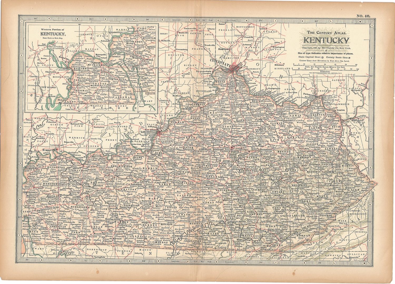 1897 Map of Kentucky from the Century Atlas