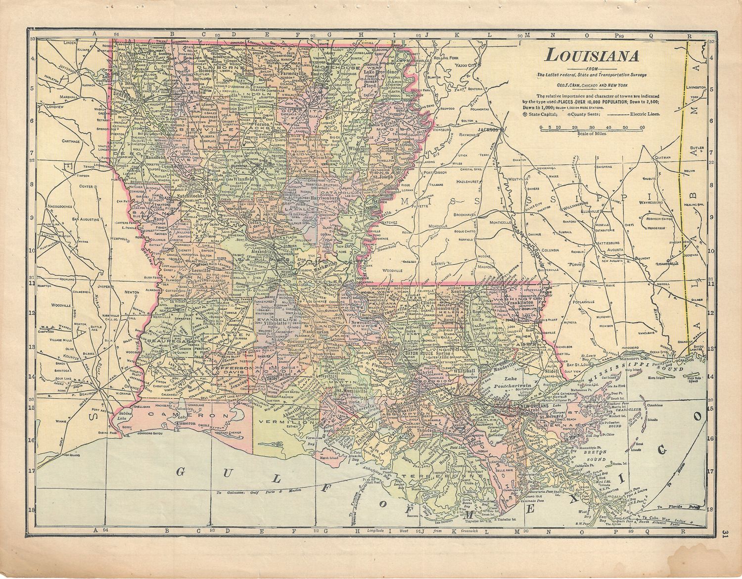 1901 Map of Louisiana by George Cram