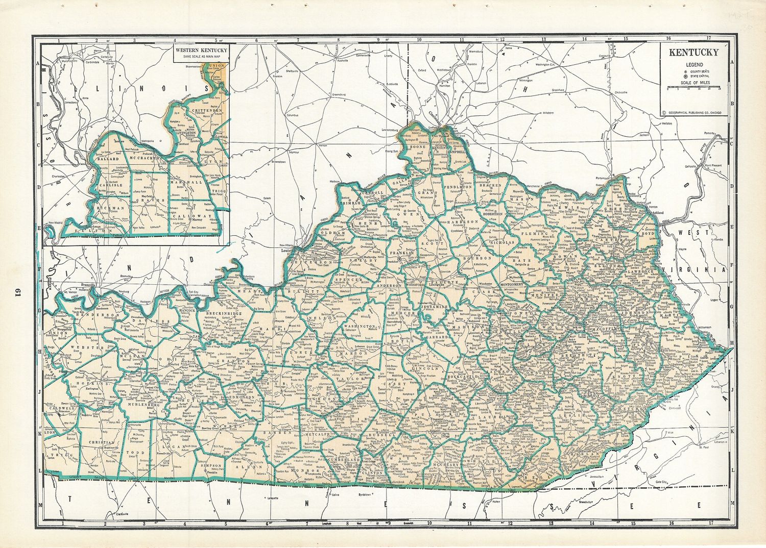 1927 Map of Kentucky from the Geographical Pub. Co.