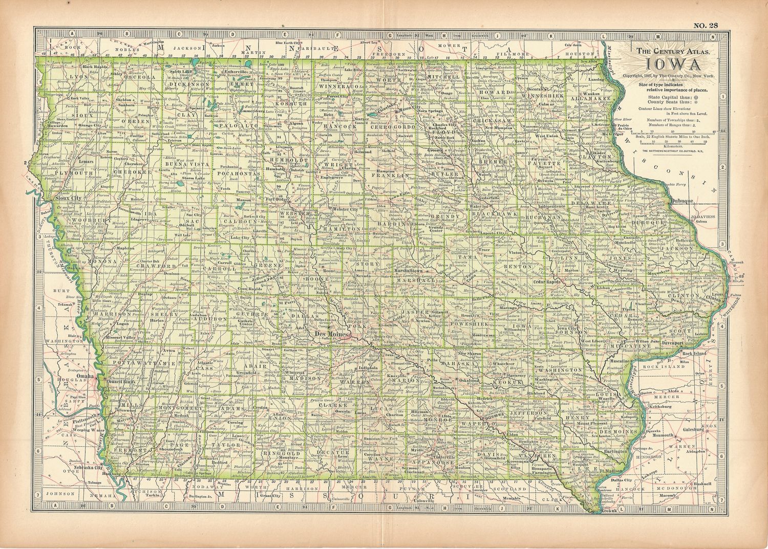 1911 Map of Iowa from the Century Atlas