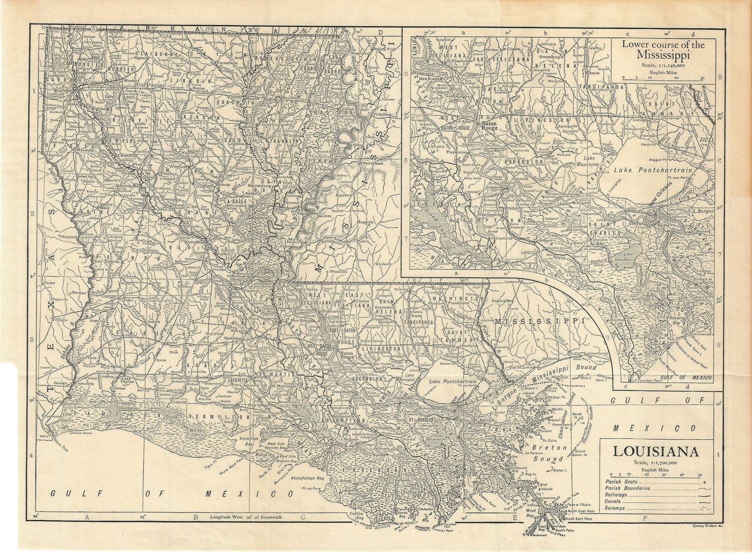 1910 Map of Louisiana by Emery Walker