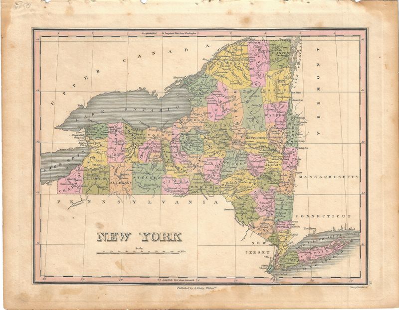 1810 Map of New York by Finley w/ ohc