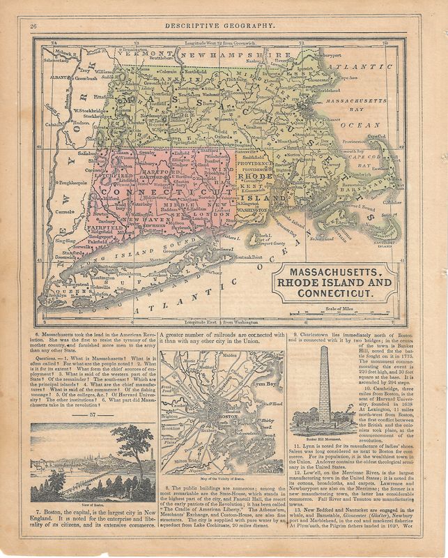 1855 Map of Massachusetts, Rhode Island &amp; Connecticut by McNally