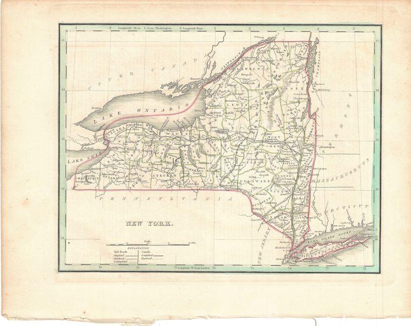 1835 Map of New York by GW Boynton for Bradford w/ ohc