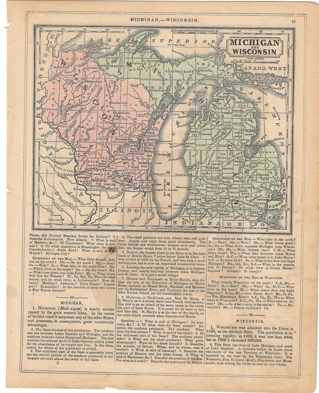 1855 Map of Michigan &amp; Wisconsin by McNally