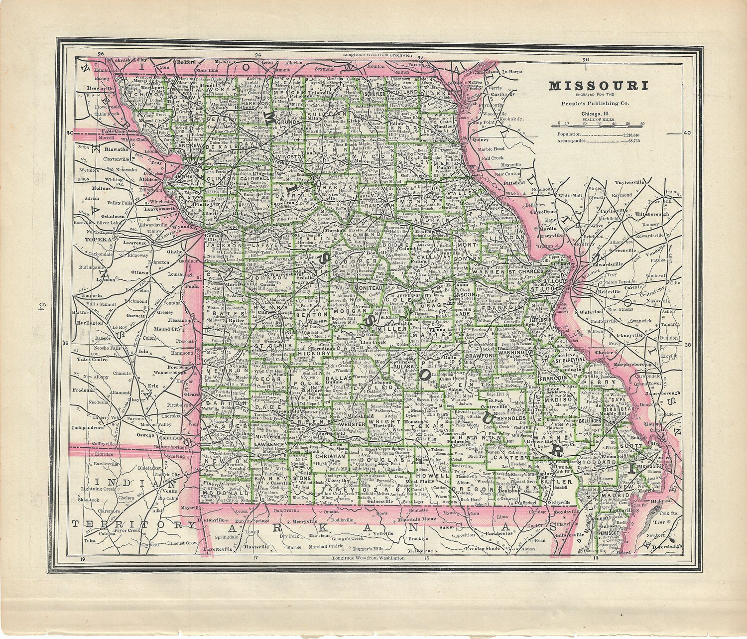 1887 Map of Missouri from People&#39;s Publishing Co.