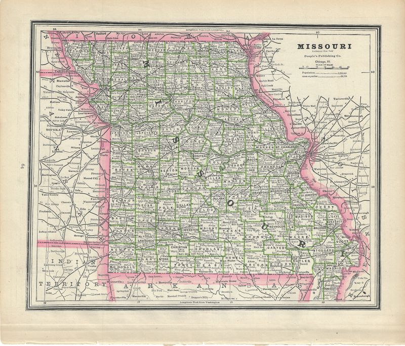 1887 Map of Missouri from People's Publishing Co.
