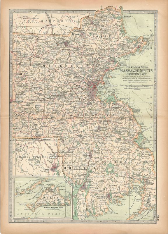 1897 Map of Eastern Massachusetts from the Century Atlas