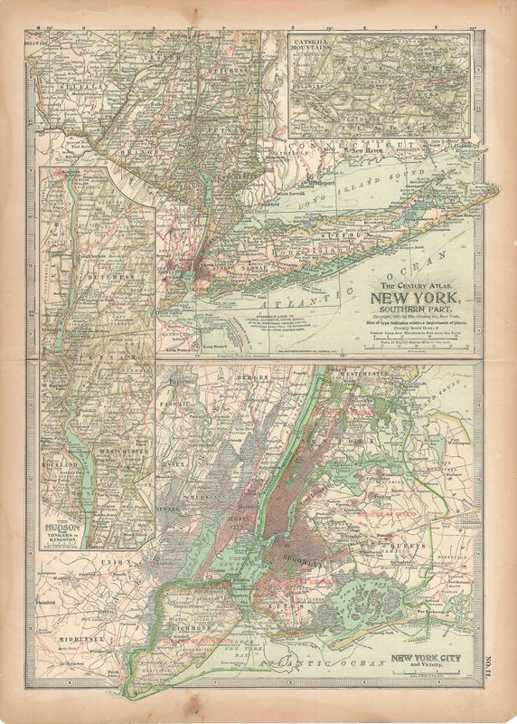 1897 Map of Southern NY and NYC from the Century Atlas