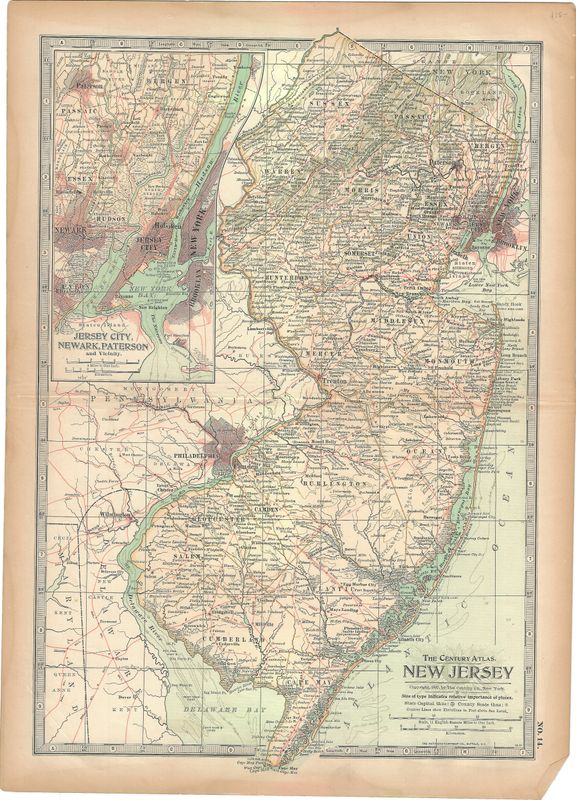 1897 Map of New Jersey from the Century Atlas