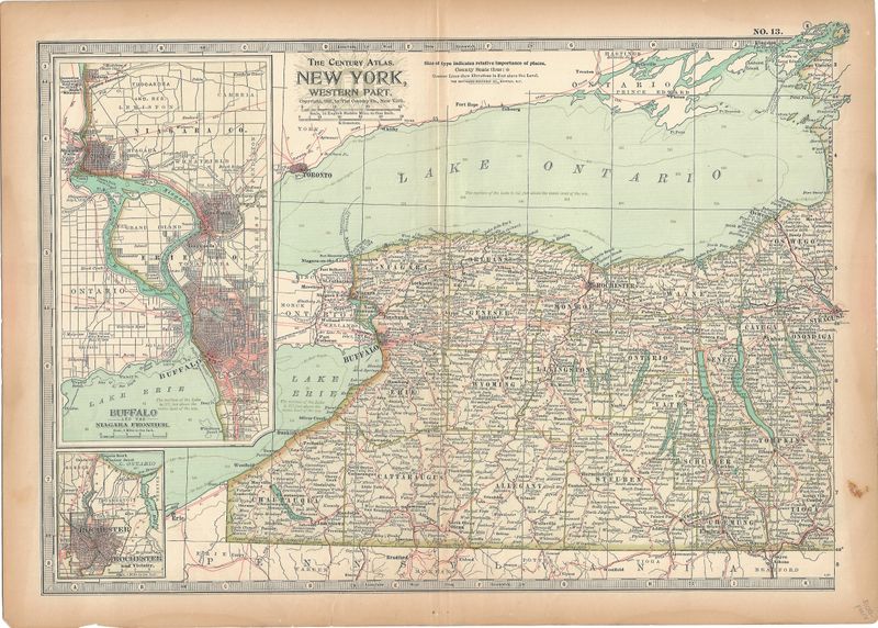 1897 Maps of  Western and Eastern NY from the Century Atlas - Pair