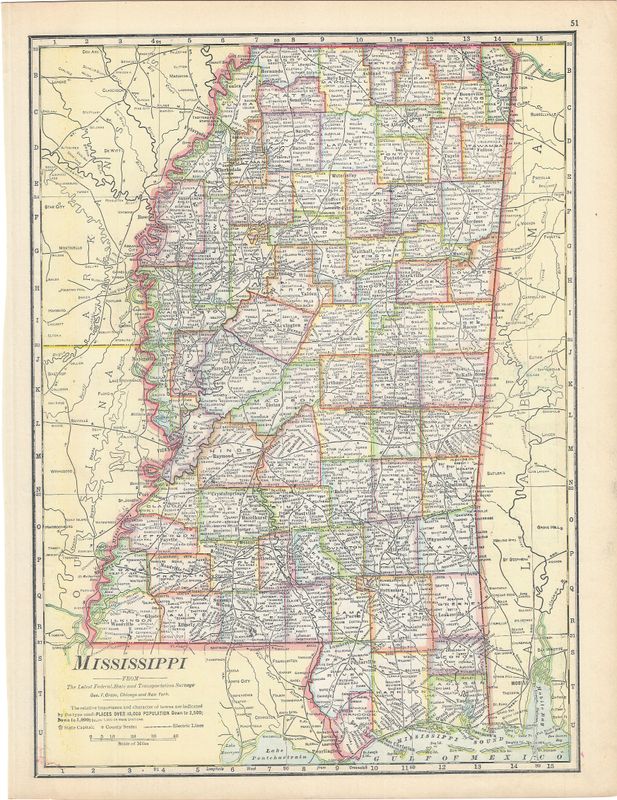1900 Map of Mississippi by George Cram