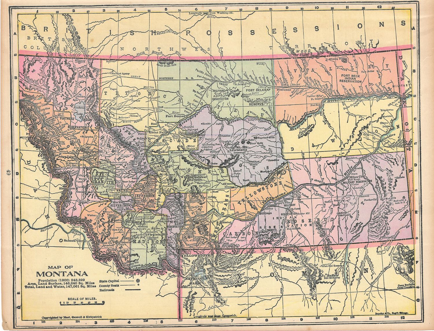 1901 Map of Montana by Mast Crowell &amp; Kirkpatrick