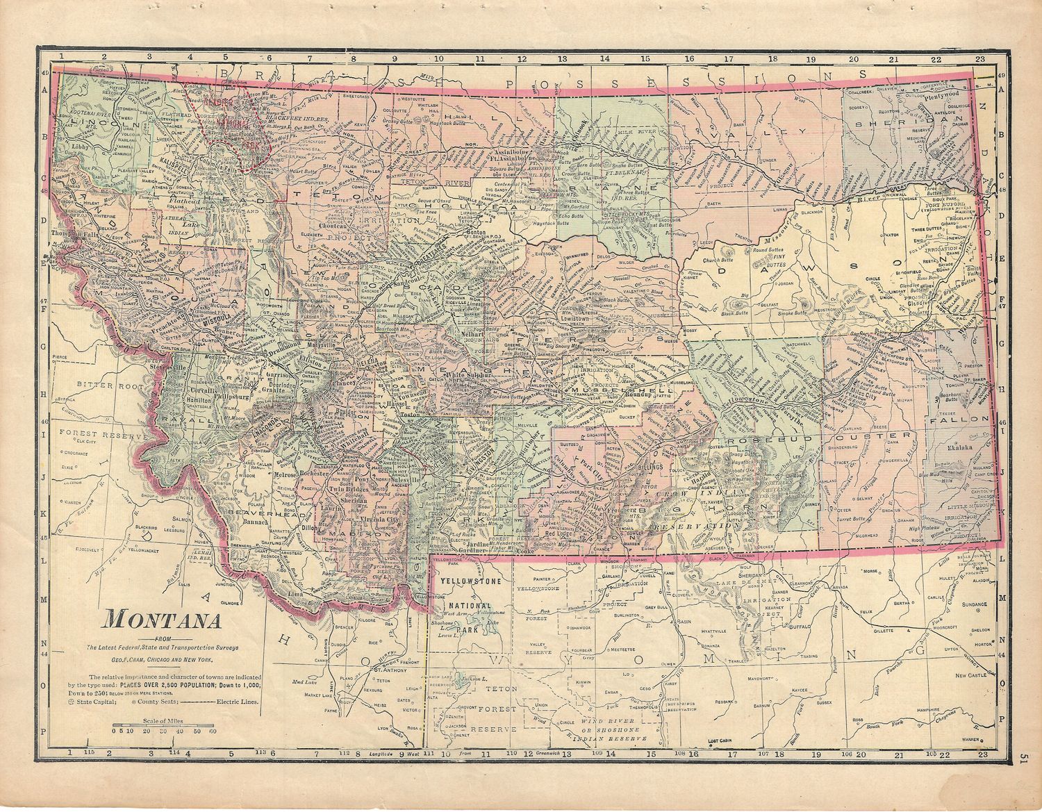 1901 Map of Montana by George Cram