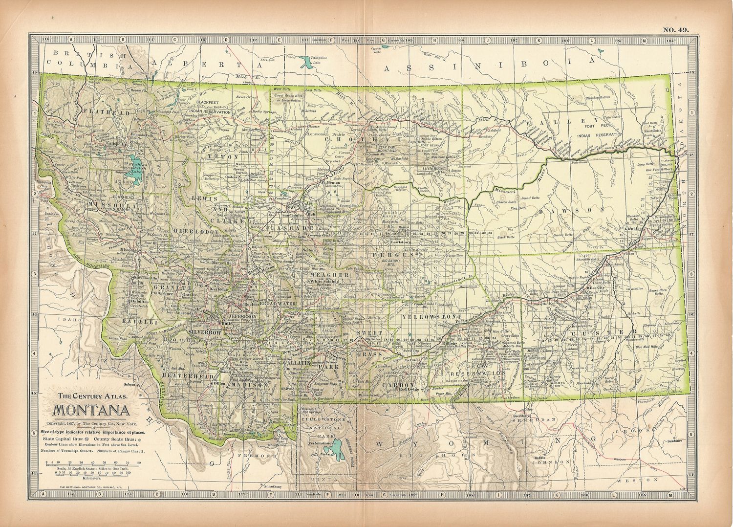 1911 Map of Montana from the Century Atlas