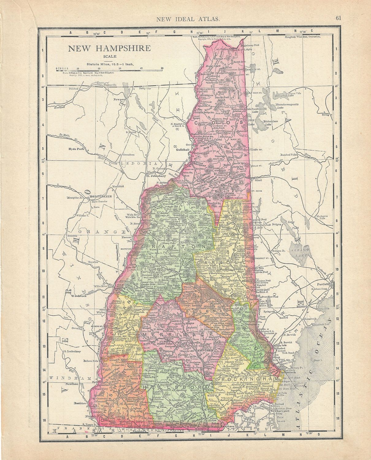 1911 Map of New Hampshire from the R McNally New Ideal Atlas-