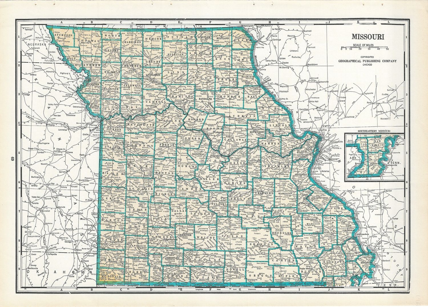 1927 Map of Missouri from Geographical Pub. Co.