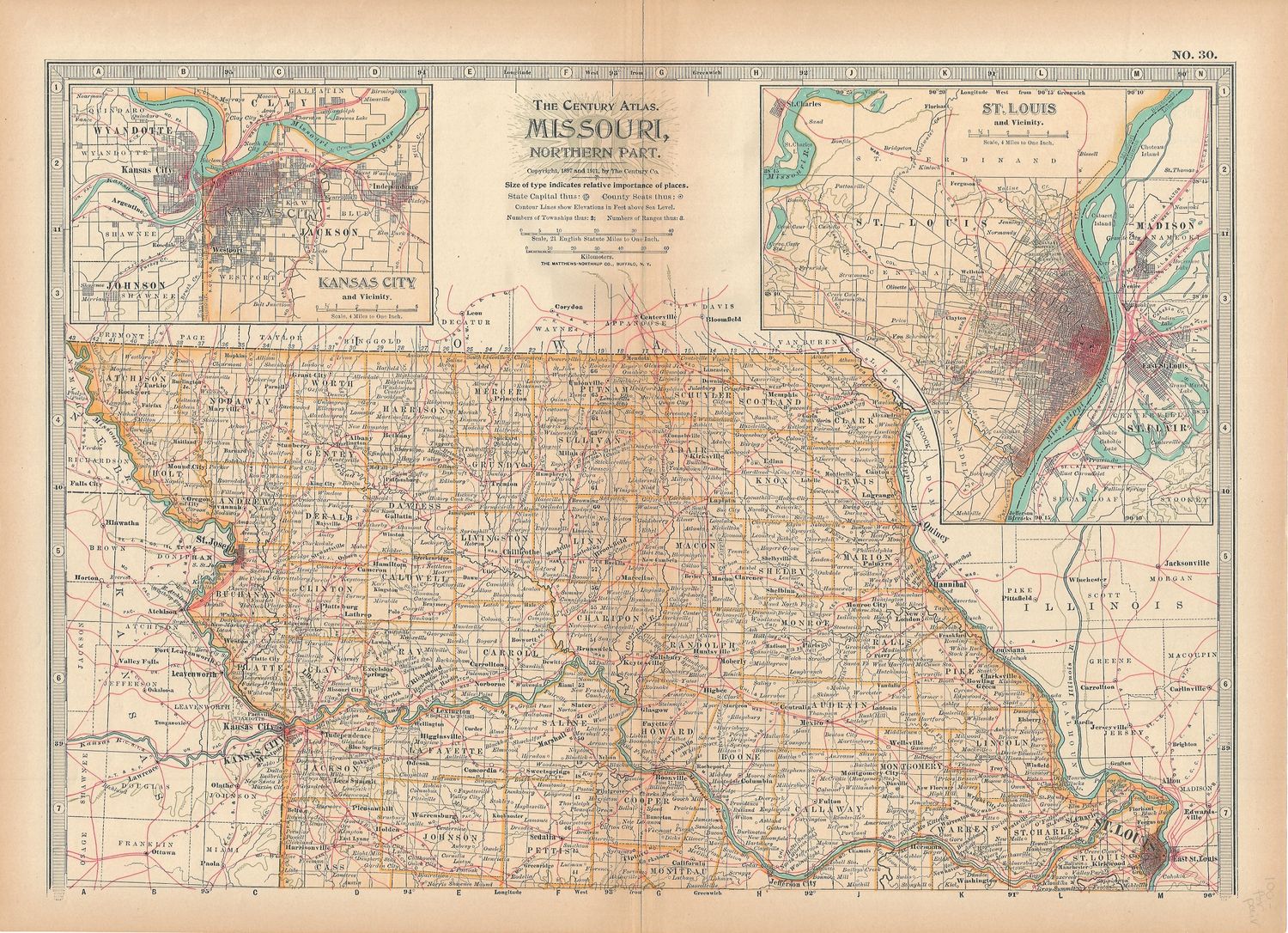 1911 Maps of Missouri, Northern &amp; Southern (pair) from the Century Atlas