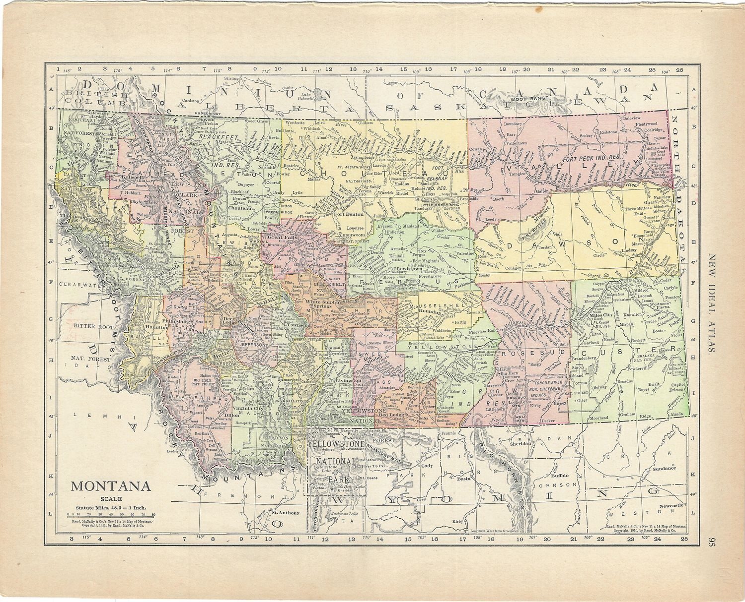 1911 Map of Montana from Rand McNally New Ideal Atlas-