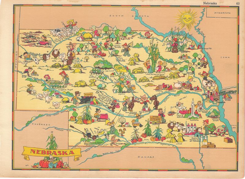 1934 Map of Nebraska by Ruth Taylor White