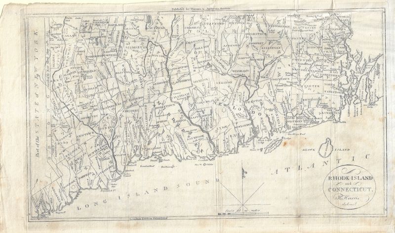 1796 Map of Rhode island &amp; Connecticut by Thomas and Andrews