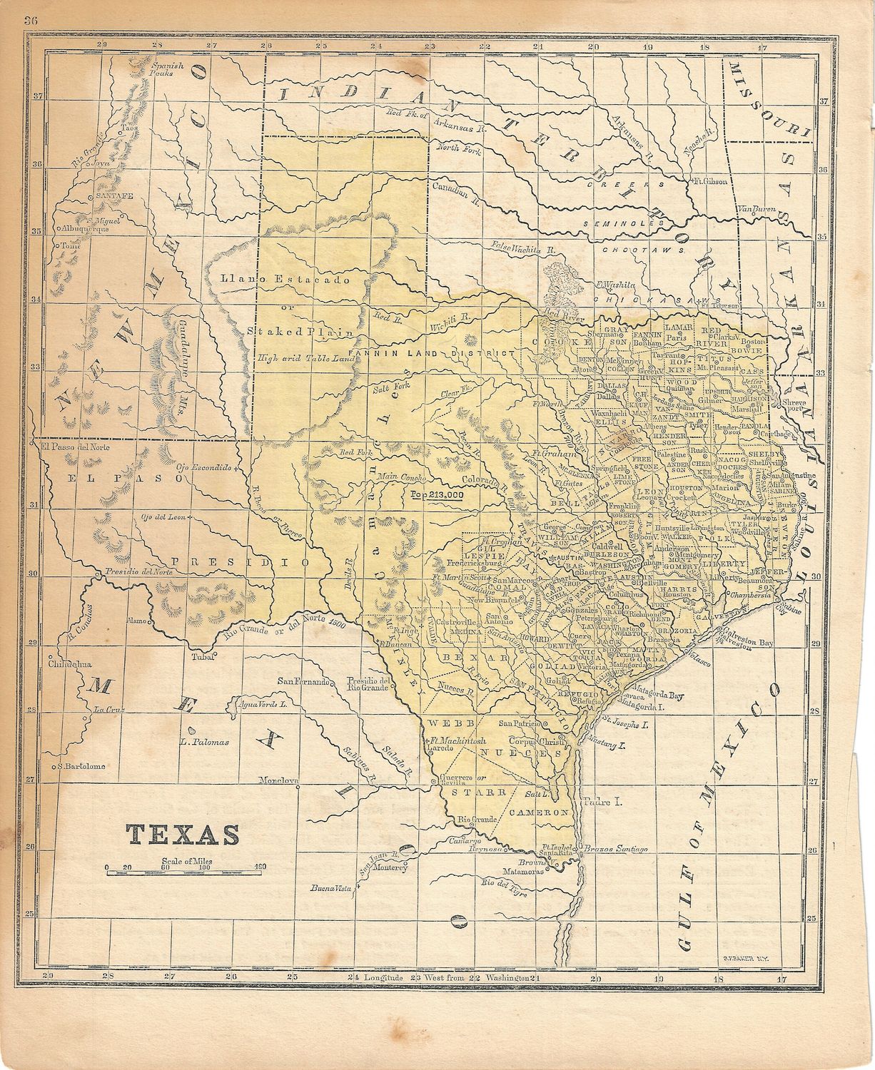 1855 Map of Texas by McNally - stained