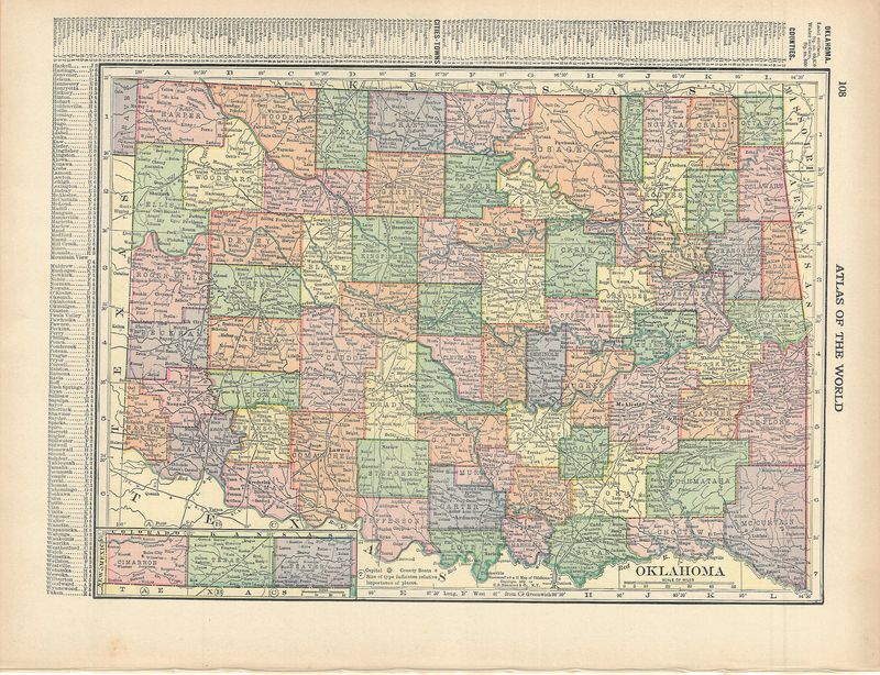 1888 Map of Oklahoma from the Atlas of the World