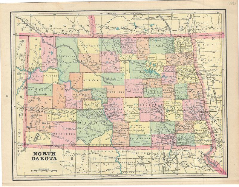 1892 Map of North Dakota by Rand McNally
