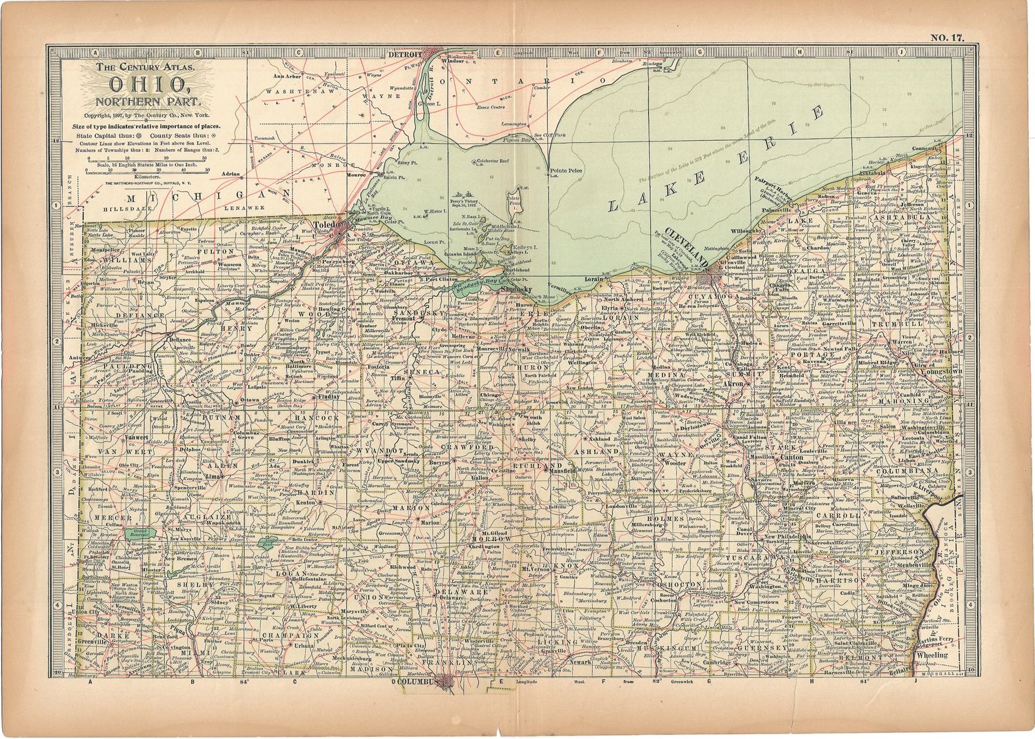 1897 Map of Ohio, Northern &amp; Southern from the Century Atlas (pair)