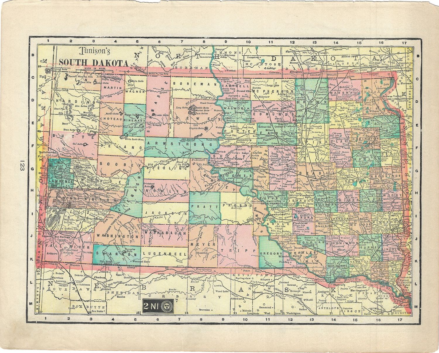 1900 Map of South Dakota from Tunison