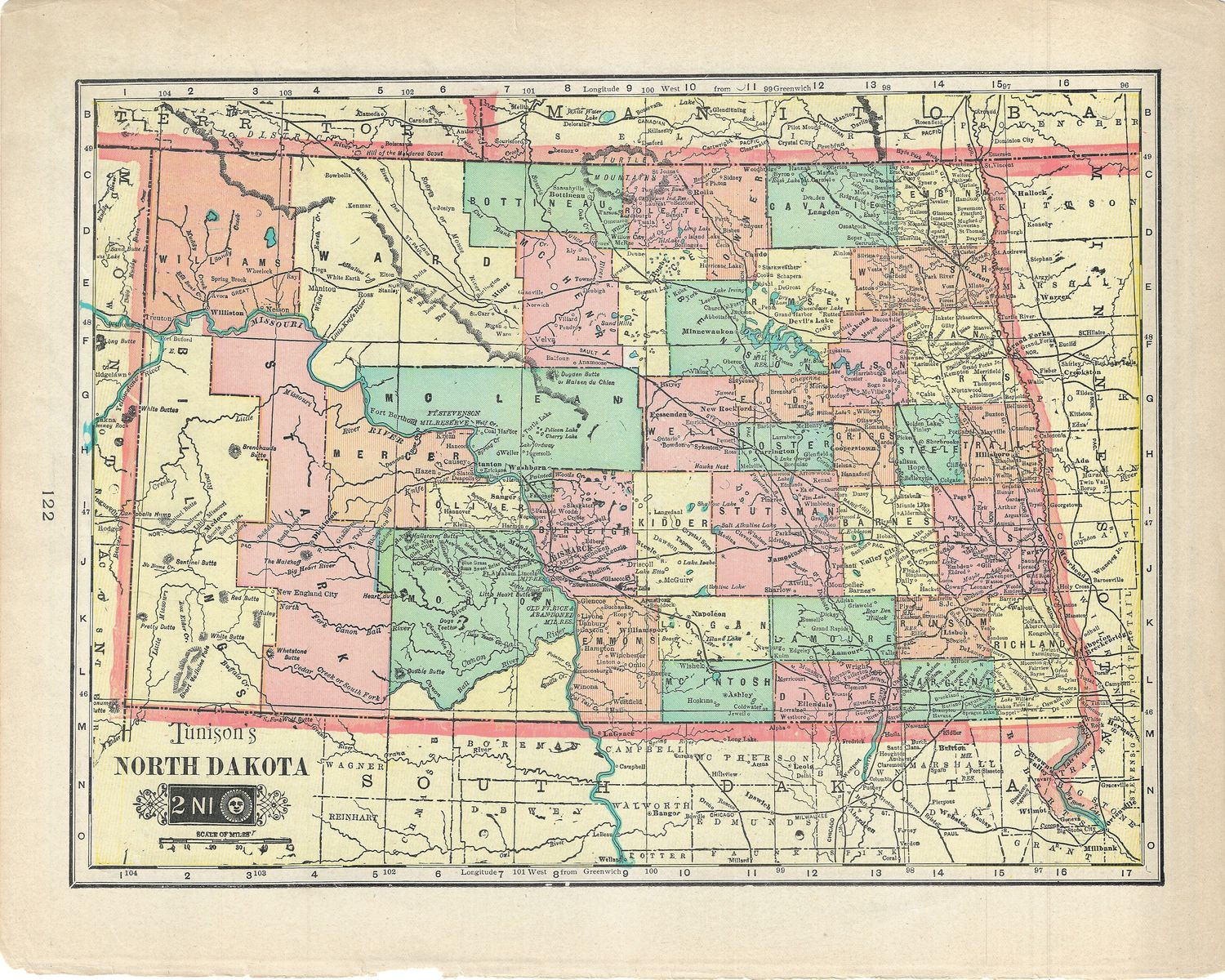 1900 Map of North Dakota from Tunison