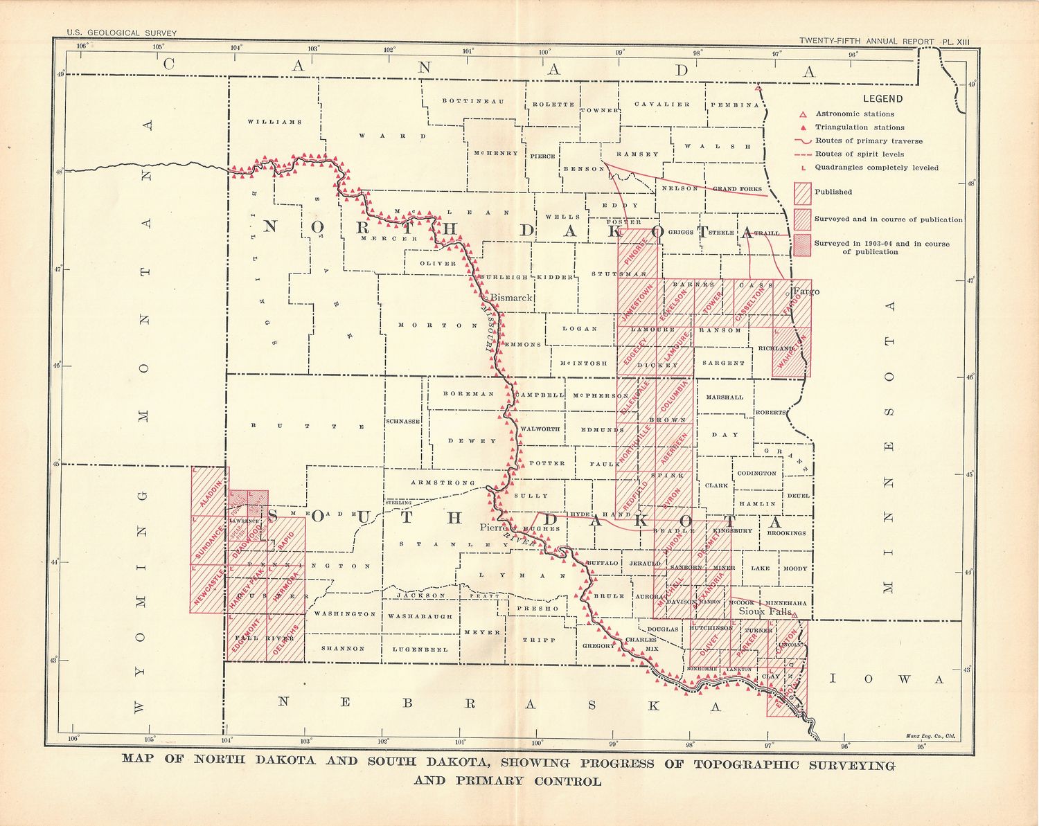 1905 USGS Index Map of North &amp; South Dakota