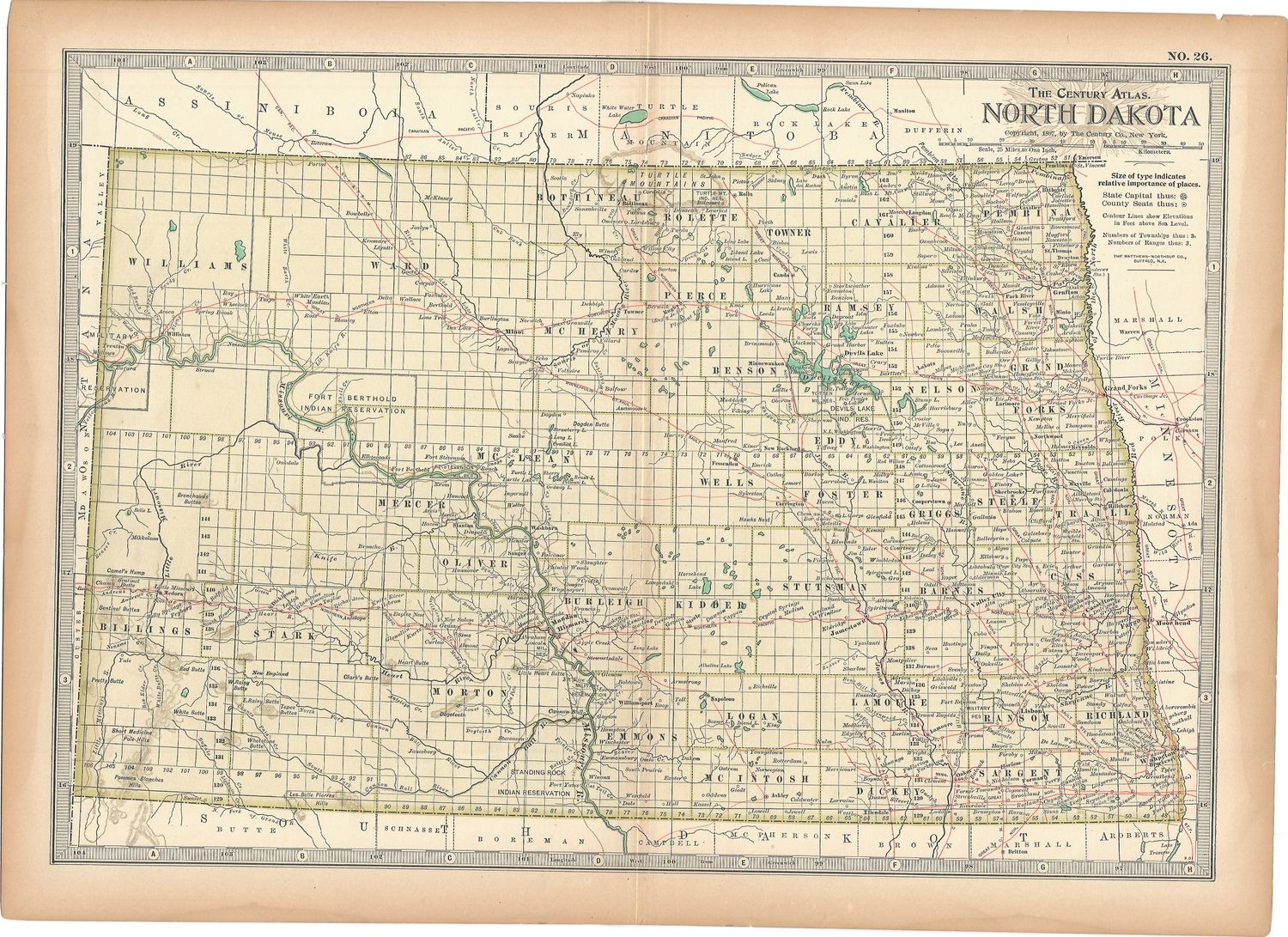 1911 Map of North Dakota from the Century Atlas