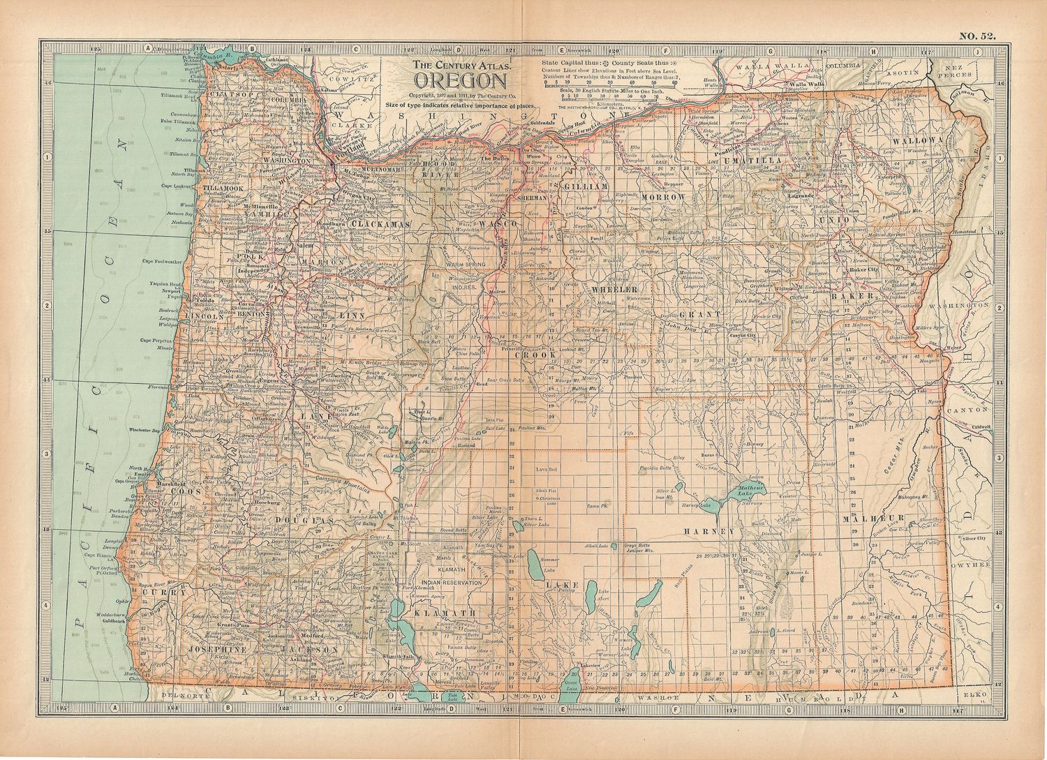 1897 Map of Oregon from the Century Atlas